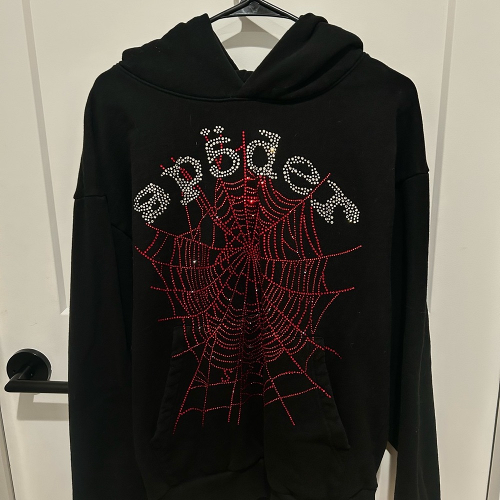sp5der rhinestone web hoodie